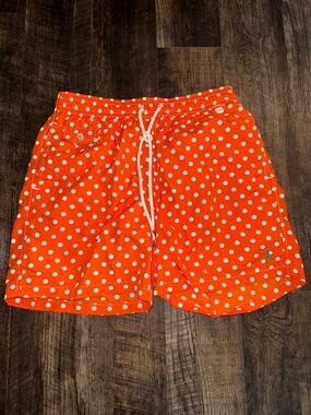 Ralph Lauren Mens L Orange Traveler Swim Trunks Mesh Lined Pockets 5 Inch Inseam